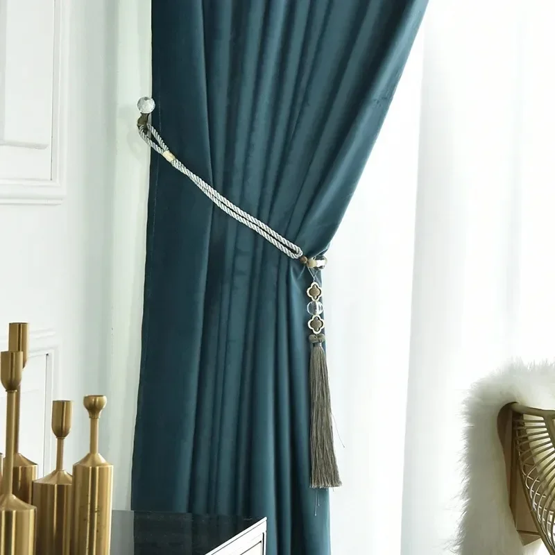 Luxury Nordic Modern Minimalist Chinese Style Thickened Velvet Cotton Velvet Dutch Velvet Dark Green Blue Curtains Blackout