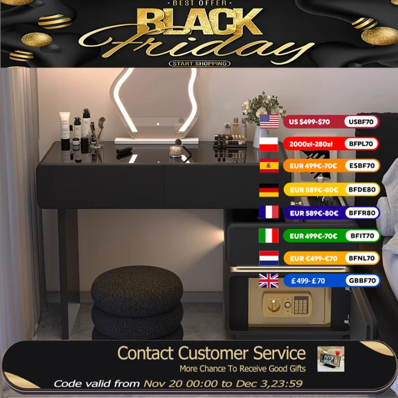 

Small Space Moderno Vanity Table Drawer Small Mirror Black Makeup Dressing Table Adult Bedroom Tocador Mueble Furniture For Home