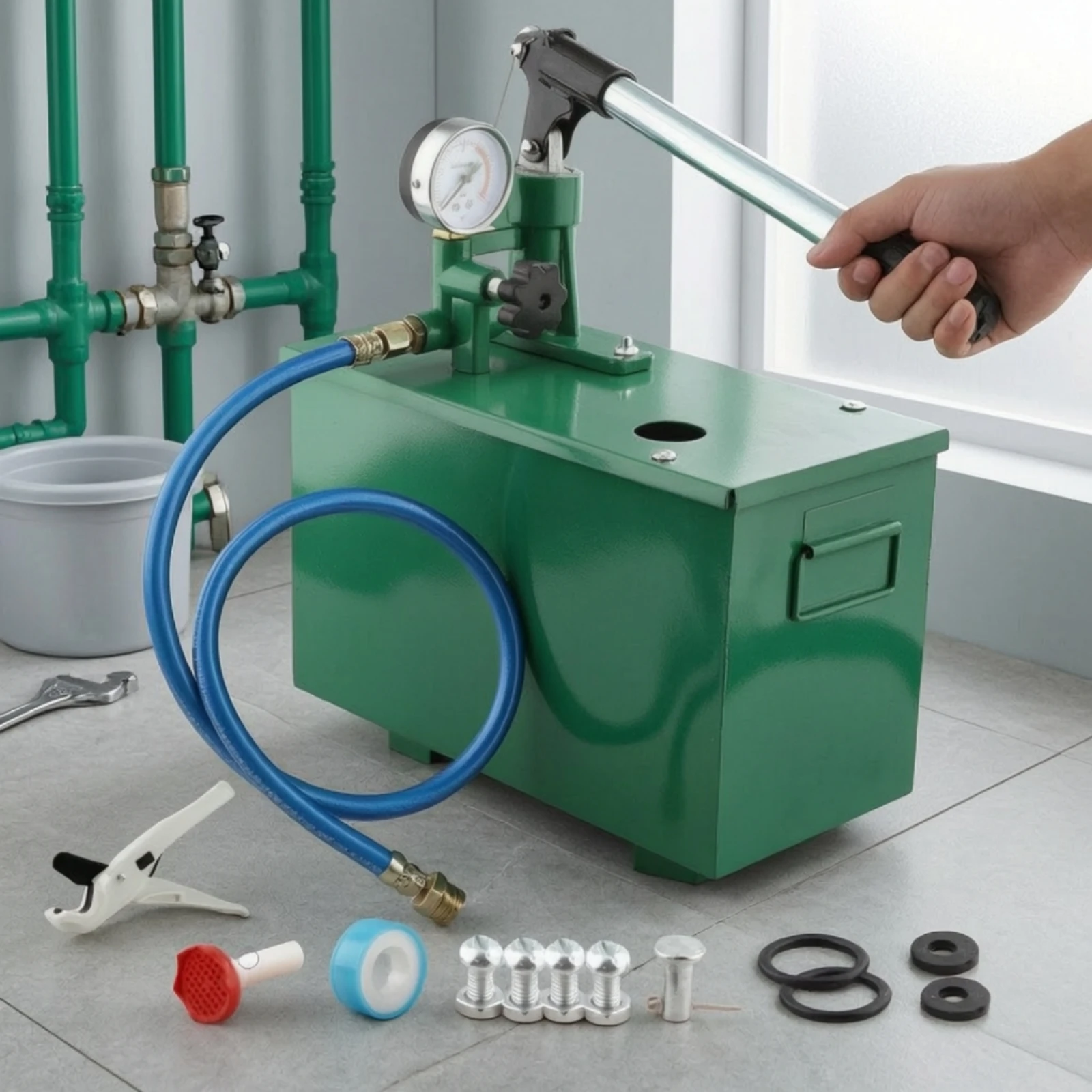 Pressure Test Pump with Gauge Compact Pressure Test Pump Tester Portable Sturdy for Plumbers, Plumbing Systems, Leak Detection