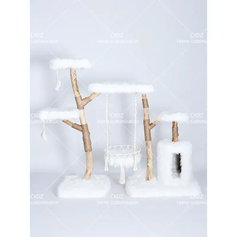 Light Luxury Cat Climbing Frame Large Solid Wood Cat Tree Villa Handmade Pet Supplies for Cats Multi Level Activity Center