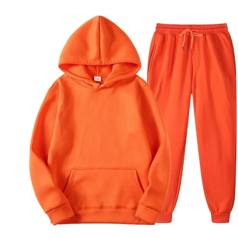 Men\'s Autumn and Winter New Solid Color Hoodie+pants Two-piece Set Fashionable Casual Sports Set Size S-3XL