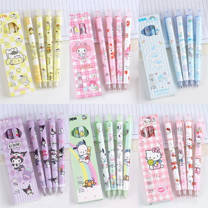 4pcs Sanrio Gel Pens Hello Kitty Kuromi Cinnamoroll Neutral Pen Student Writing Ballpoint Pen Office School Supplies Stationery