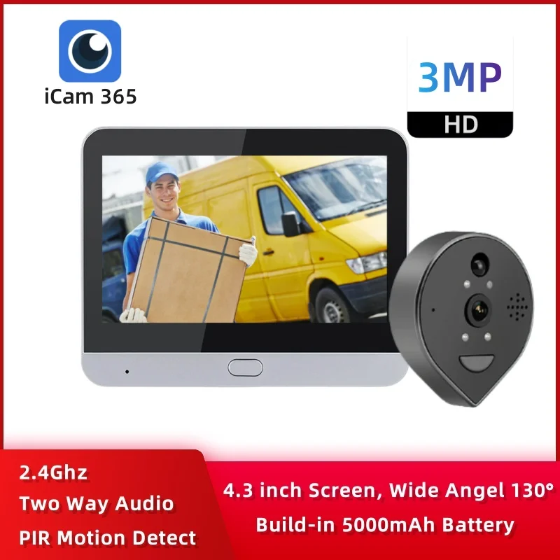 3MP Security-Protection Home Peephole Doorbell iCam 365 Video Call Camera Wireless Intercom Can Recording 10/20/60s Video