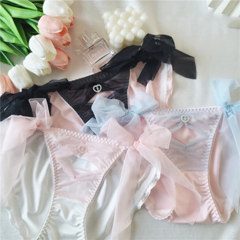 Women Cute Lovely Sweety Milk Silk Underwear Sexy Straps Mesh Princess Breathable High Elasticity Luxury Panties Breifs