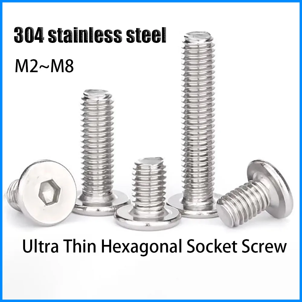 304 stainless Steel Flat Head Hexagonal Screw CM Large Flat Head Ultra Thin Head Low Head Screw M2M2.5M3M4M5M6M8M10