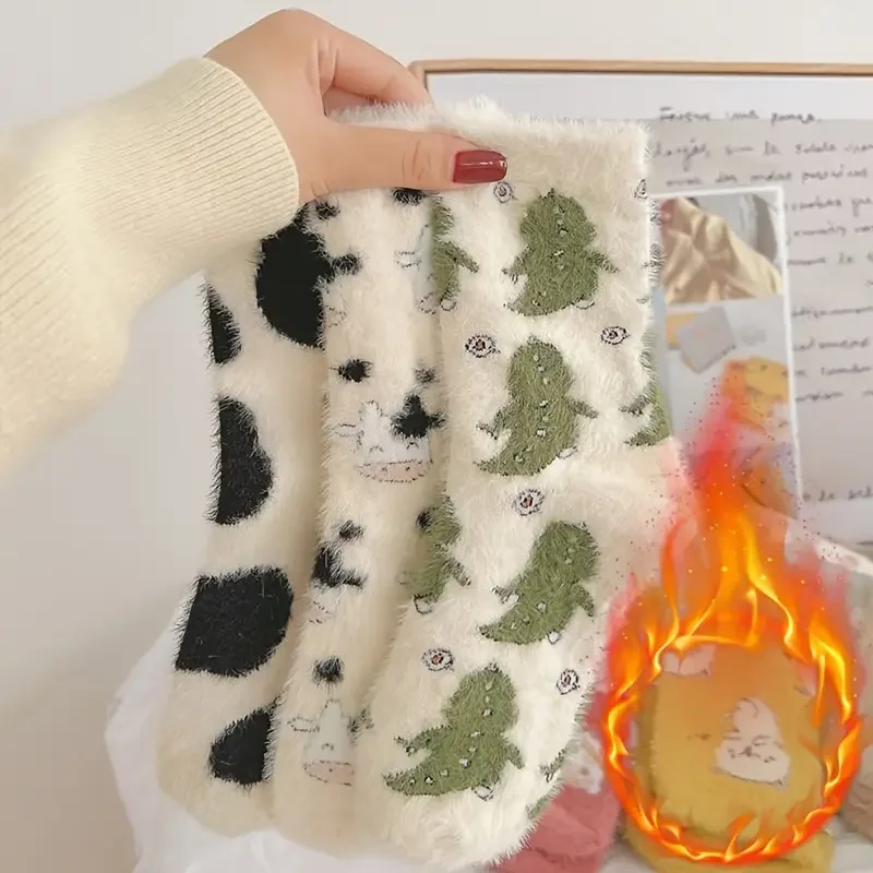 

1-10PCS Cartoon Warm Socks for Girls Autumn Winter Thickened Plush Padded Mink Socks Comfortable Skin Friendly Daily Wear