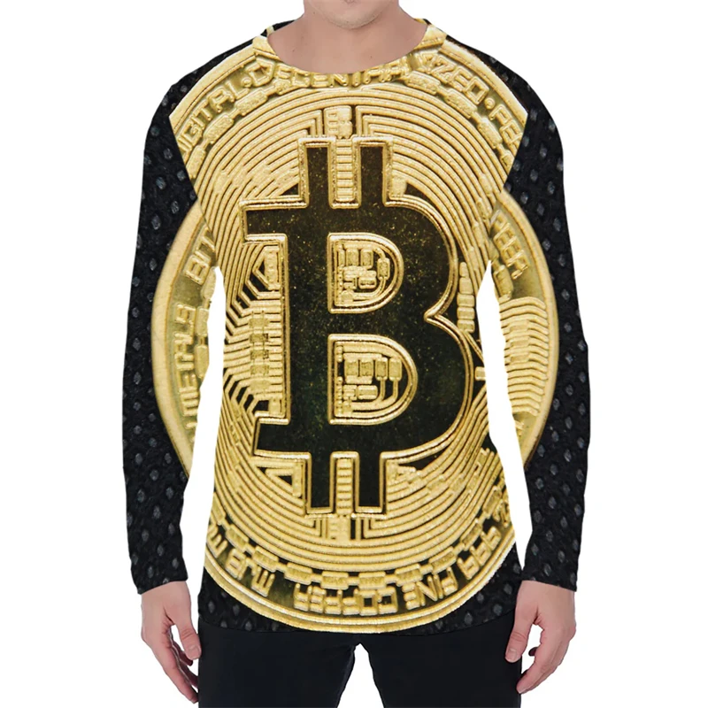 

Fashion Bitcoin Pattern Long Sleeve T Shirts For Men Trend Autumn Men Women 3D Printed O Neck Tees Casual Oversized Pullovers