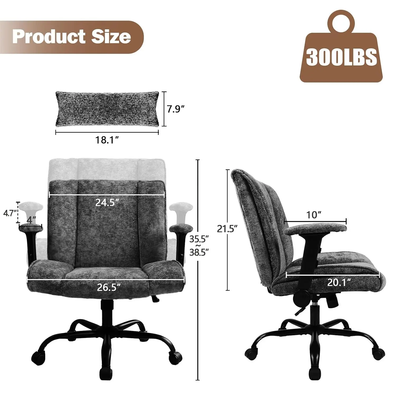 Wide Cross Legged Office Chair with Wheels & Flip Arms, Adjustable Tilt & Lumbar Support for Home Office & Bedroom, Customized