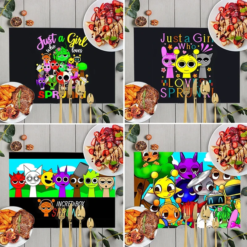 

1 шт., коврики для столовых приборов с героями мультфильмов Sprunki для столовых приборов, льняные коврики для столовых приборов, кофейные чашки, подставки для сушки кухонной посуды