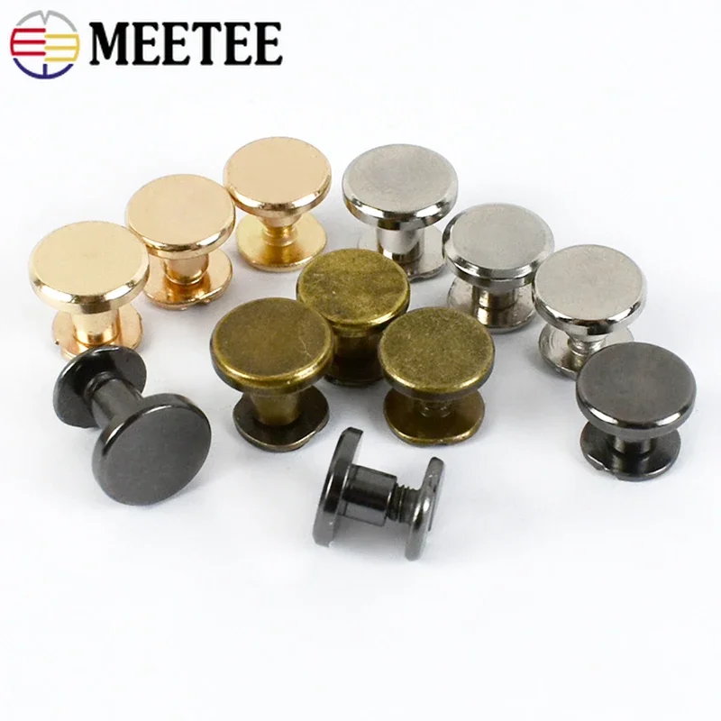 Meetee 10/20/50Pcs 5-8mm Flat Head Screws Nail Rivet DIY Bag Book Notebook Metal Binding Belt Rivets Buckle Hardware Accessories