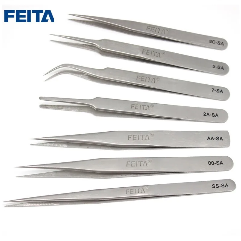 

FEITA Precision Industrial Tweezers Anti-static Magnetic Curved Straight Pointed Tip Stainless Tweezer Set For Electronics Tools