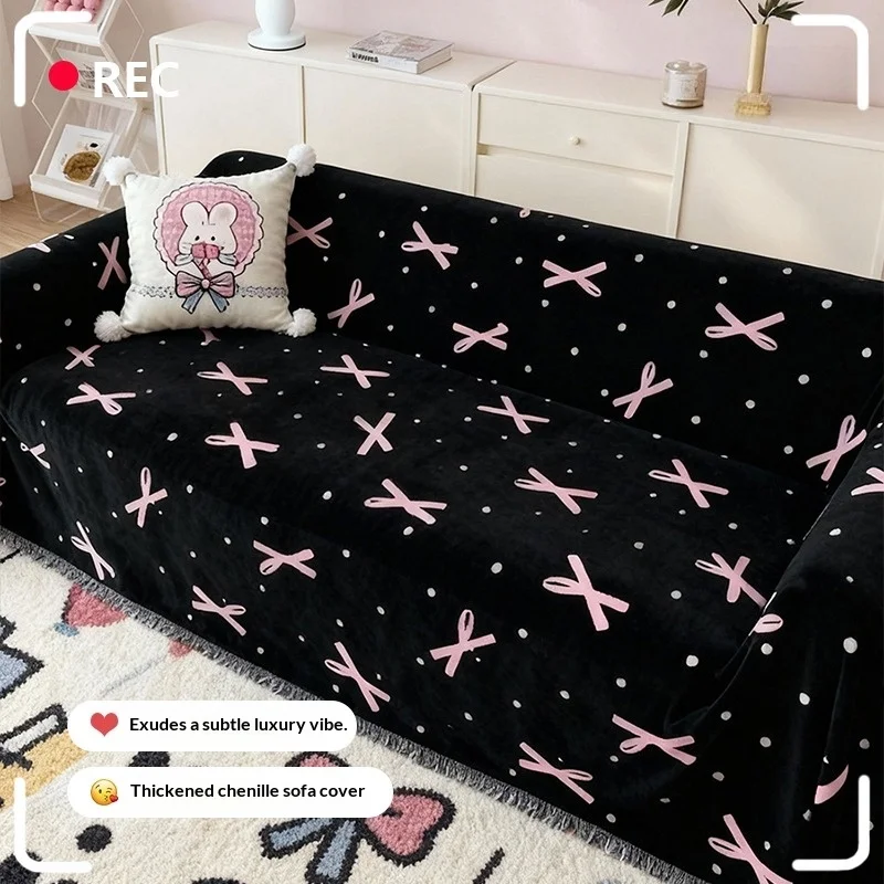 Black Pink Bow Pattern Sofa Cover-Non-SlipCouch Protector Pet-Friendly Modern Living Room Decor for Camping Blanket  All Seasons