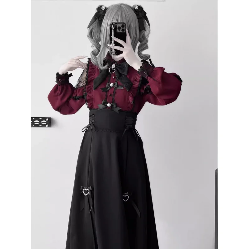 

Japanese Lolita Lace Patchwork Skirts Women Summer New Slim High Waist Midi Black Skirts Gothic Vintage Bandage Skirt Hot Girls