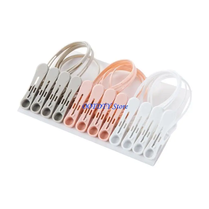 367A 12pcs Clothes Pins with Plastic Rope for Clothesline Drying Clothing Clips Mini Clothespins Pegs Windproof Photo Clip Craft