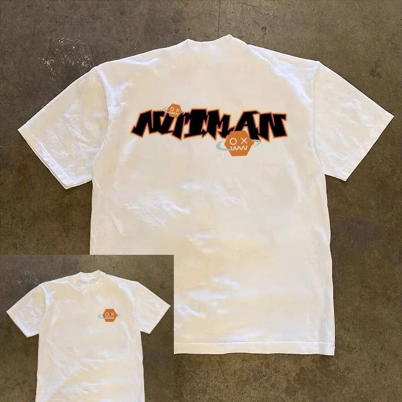 

I] Тяжелая футболка из чистого хлопка в стиле ретро с короткими рукавами и принтом в американском стиле, летняя свободная модная футболка для пар