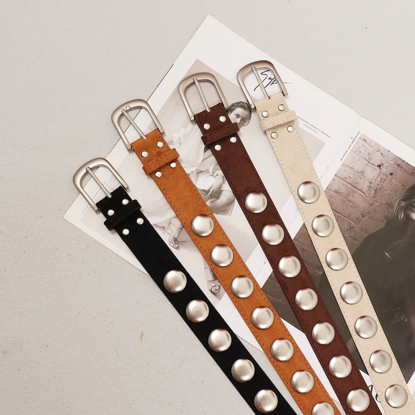 Suede Women's Belt Personality Jeans Accessories Rivet Belt Punk style Vintage Niche Designer Fashion student Belt