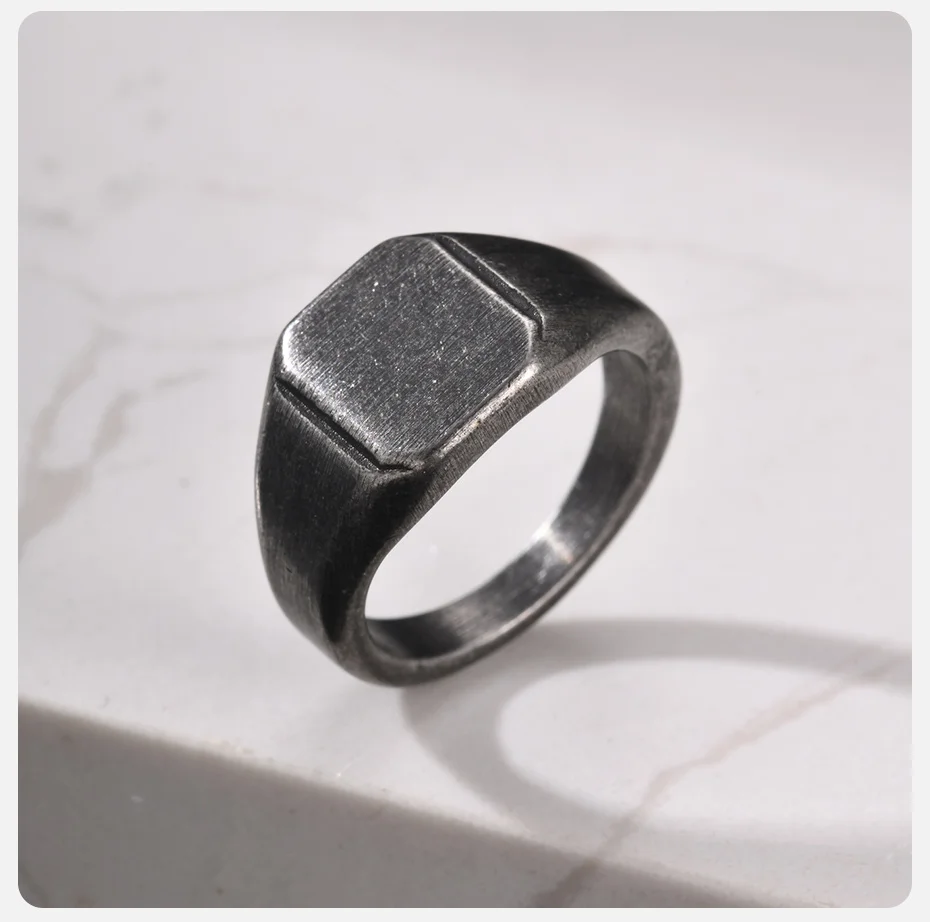 Vnox Herren Gebürsteter Quadratischer Siegelring, Silber Gold Schwarz Farbiger Edelstahl Fingerring, Minimalistischer Wasserfester Schmuck Geschenk Neu – Detail 7