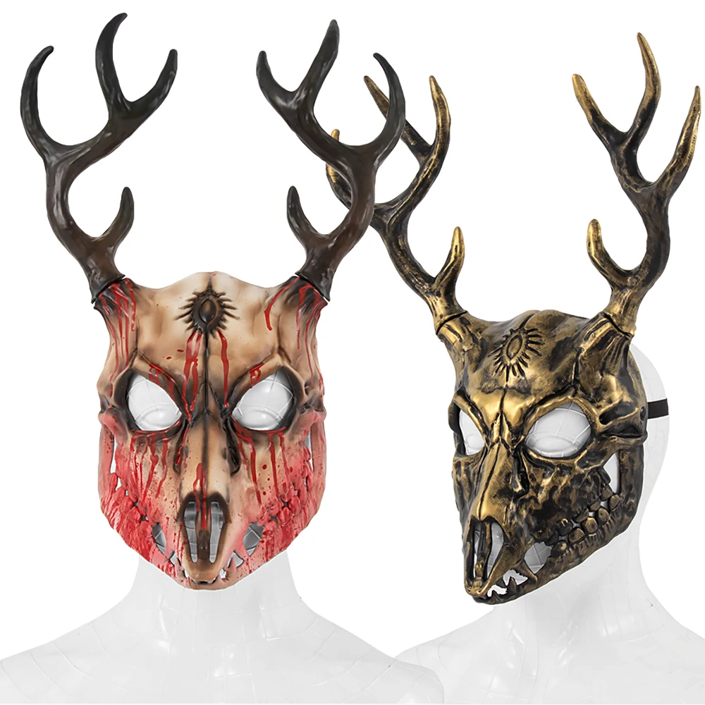 Bloody Sheep Bone Elk Mask Adult Gothic Animal Demon Deer Horn Full Face Helmet Horror Masquerade Carnival Party Props