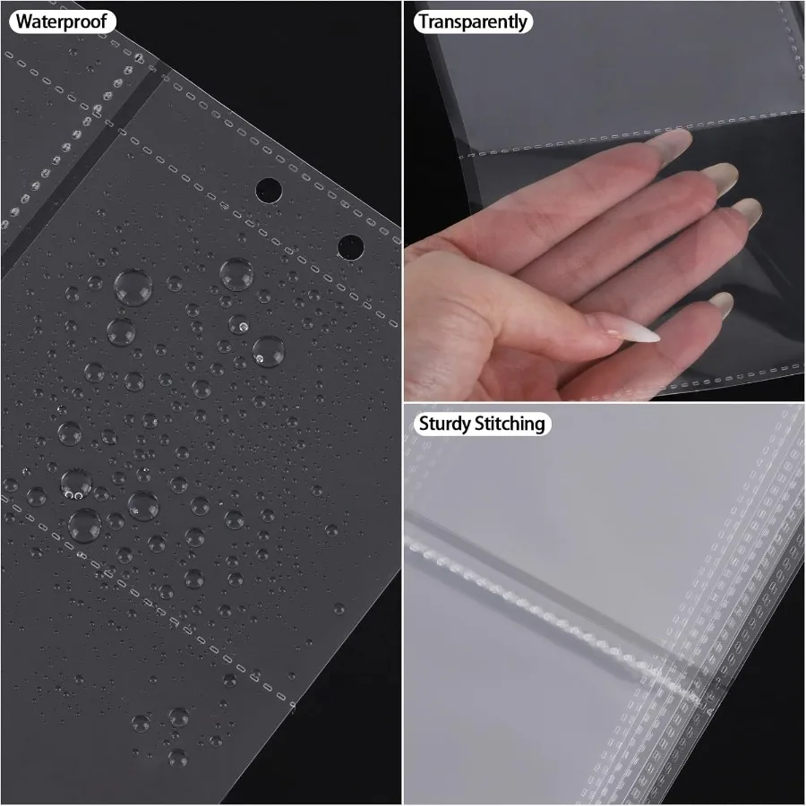 60 folhas de bolsos para fichário a5, 3 tamanhos, mangas para fichário de cartão de um lado para 6 anéis, 4 bolsos, 2 bolsos, 1 bolso