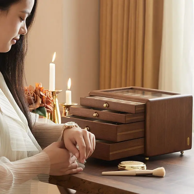 Chinese Style Luxury Solid Wood Multi Layer Jewelry Box Anti Tarnish Earring Necklace Organizer Home Decor Novelty New Gift
