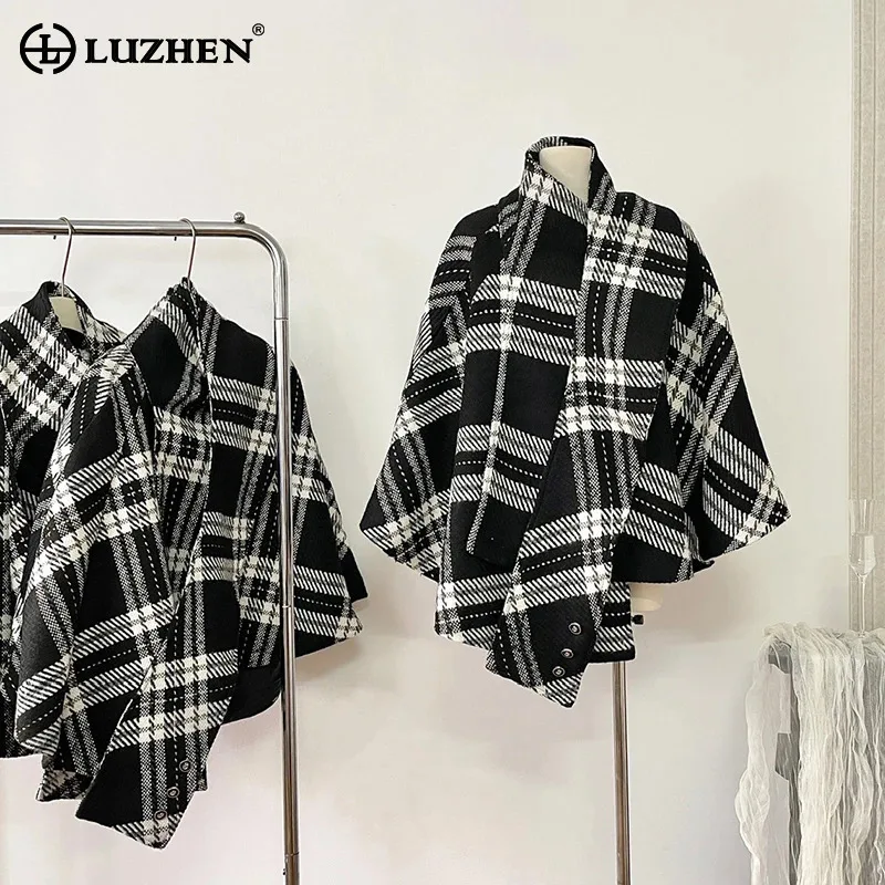 

LUZHEN Fashion Niche Design Loose Checked Print Woolen Jacket Women's 2024 Autumn Winter New Elegant Original Casual Coat AA1422