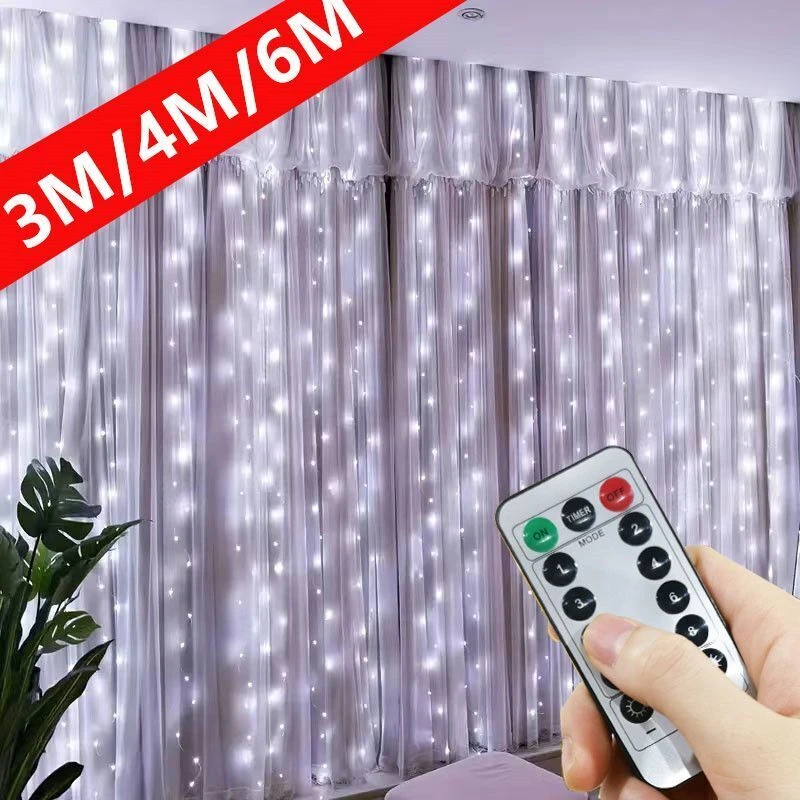 USB Curtain String Lights 8 Lighting Modes Christmas Festoon Garland Wedding Holiday Party Home Bedroom Decoration Fairy Lights