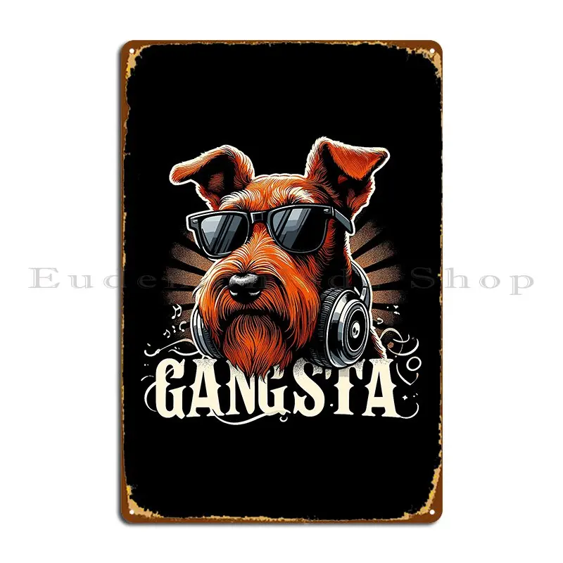 Irish Terrier Gangsta Gangster Dog Gift Metal Sign Design Club Kitchen Wall Decor Decoration Tin Sign Poster