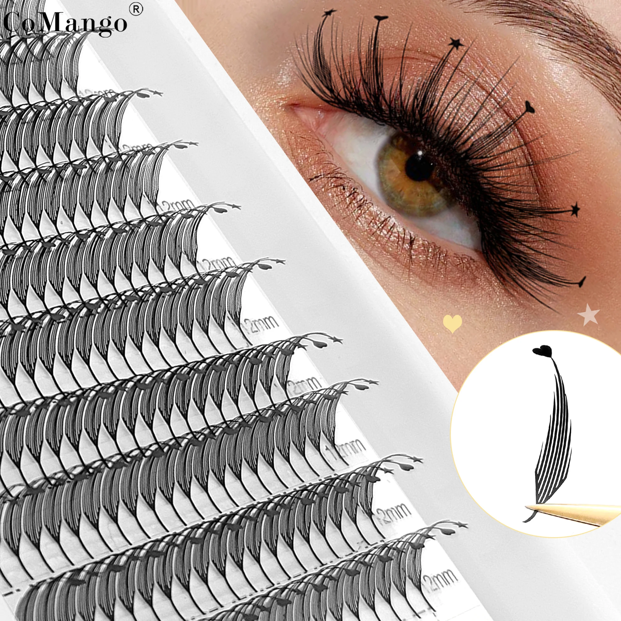 Feather Style Anime Spire Heart Star Eyelashes Extension Natural Matte Black Lash 8-15MM Premade Volume Fans Wholesale