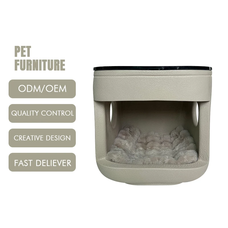

Creative High Quality Premium Cat Dog Nest Unique and Fun Pet Furniture Bedside Table 2-in-1 Shared by People and Pets Natural