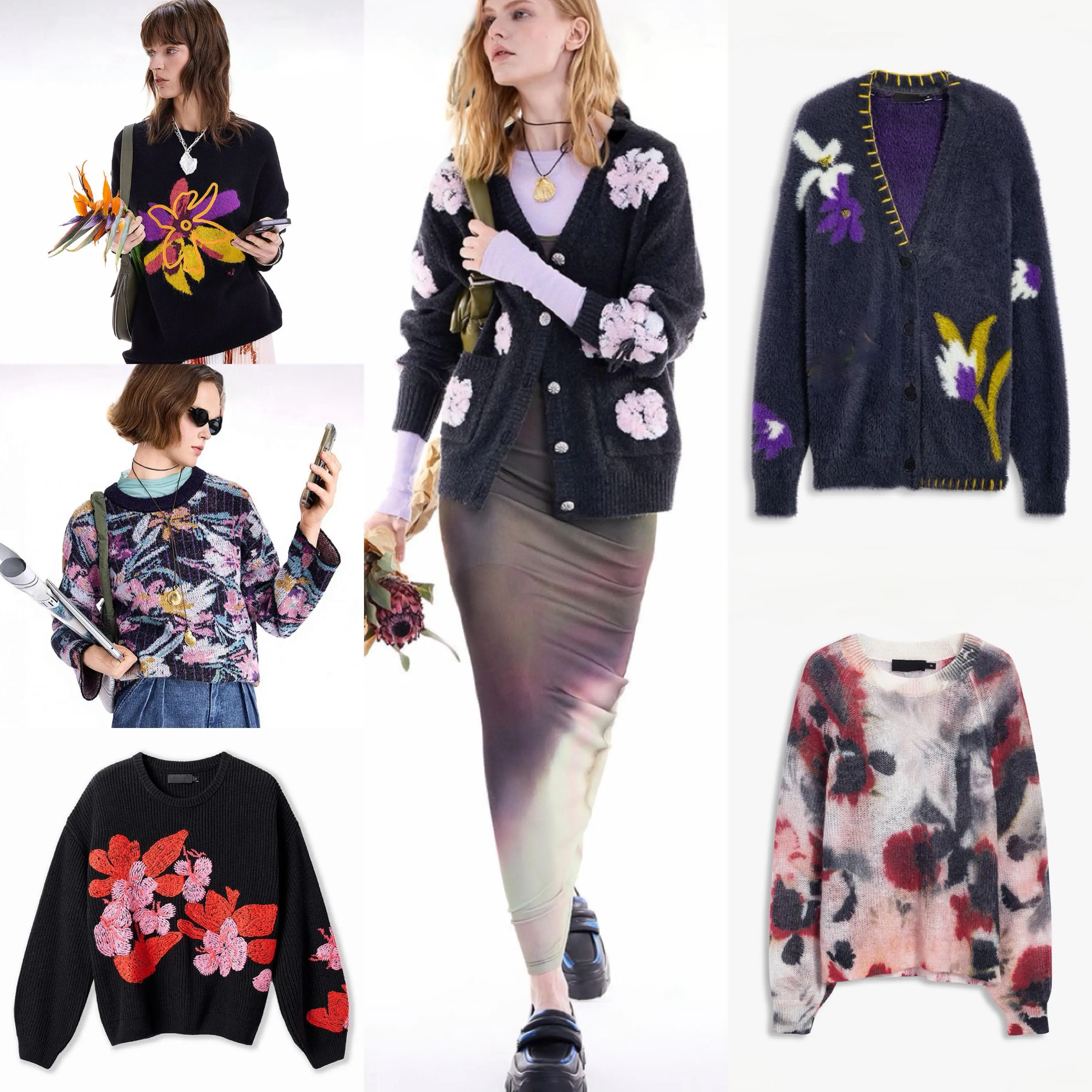 

Foreign Trade Spain Original Light Luxury Brand Women's Knitted Sweater Embroidered Floral Elastic Long Sleeve Knitted Sweater 2