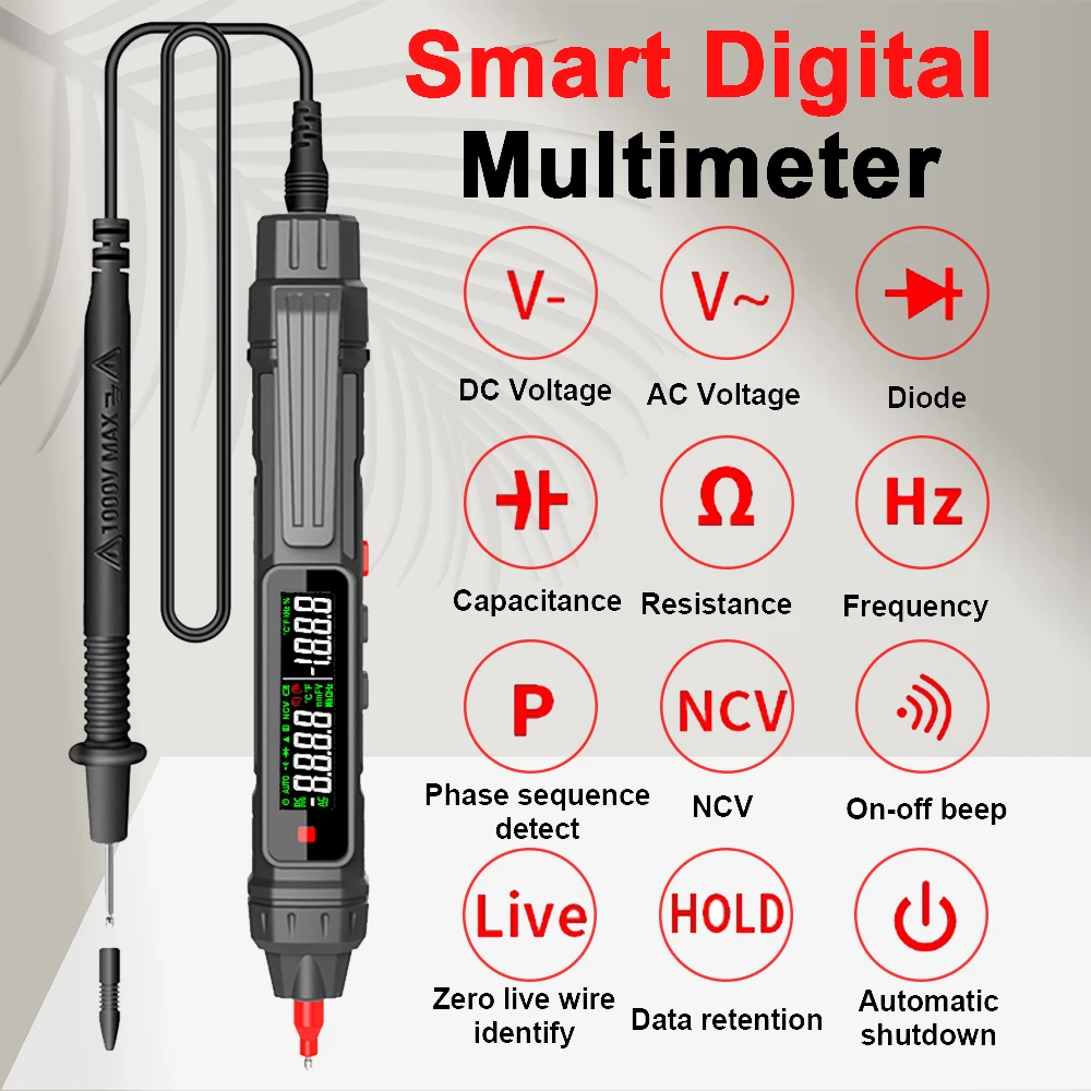 New Smart Digital Multimeter 6000 Counts Non Contact High Precision Voltage Detector Pen Auto Range NCV Capacitance OHm Tester