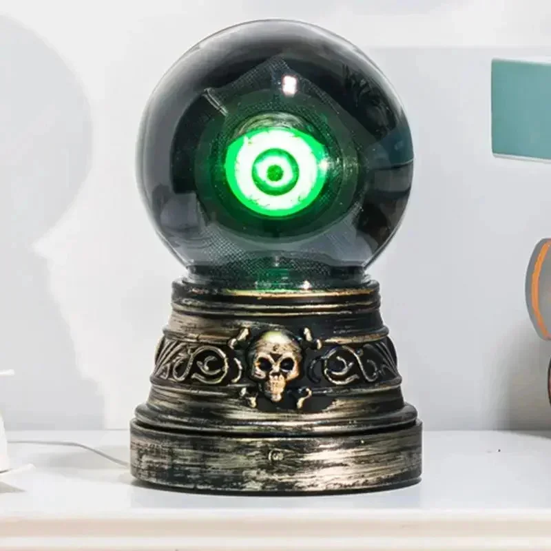 Battery Operated Crystal Ball LED Gothic Decor Crystal Ball With Blinking Green Evil Eye With Lights Sound Halloween Decor Home