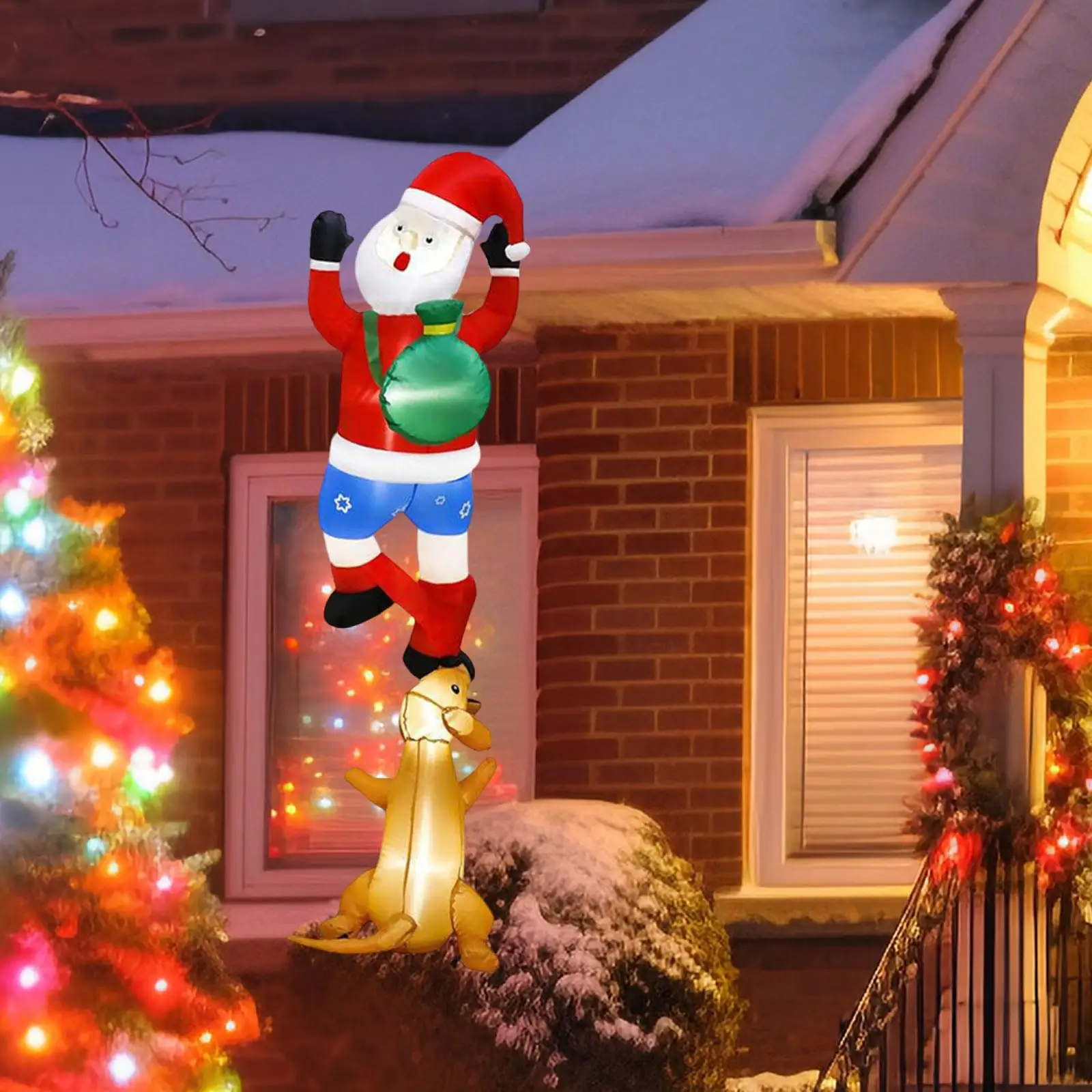 

Christmas Inflatable Climbing Santa Dog Xmas Decor for Lawn Holiday Outside