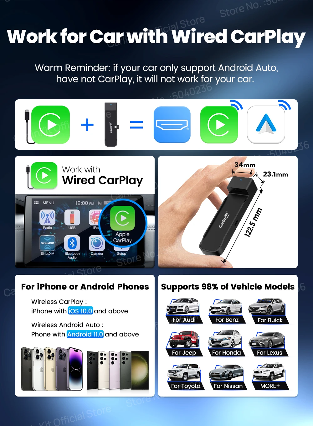 CarlinKit FireDrive Link Pro 3-in-1-Wireless-Adapter Wireless Android Auto CarPlay HDMI für Fire TV Stick Lite/Max/HD Play Video – Detail 3