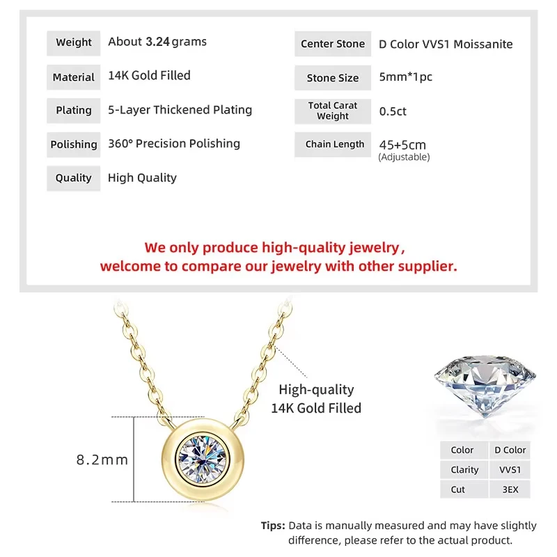 Women's Moissanite Necklace, 14K Gold Filled Bubble Design