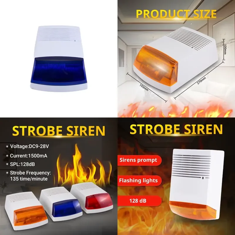 for Customized Wall Mounted Wired 128dB Blue Light Stroboscopic Alarm Suitable Outdoor Waterproof and Windproof