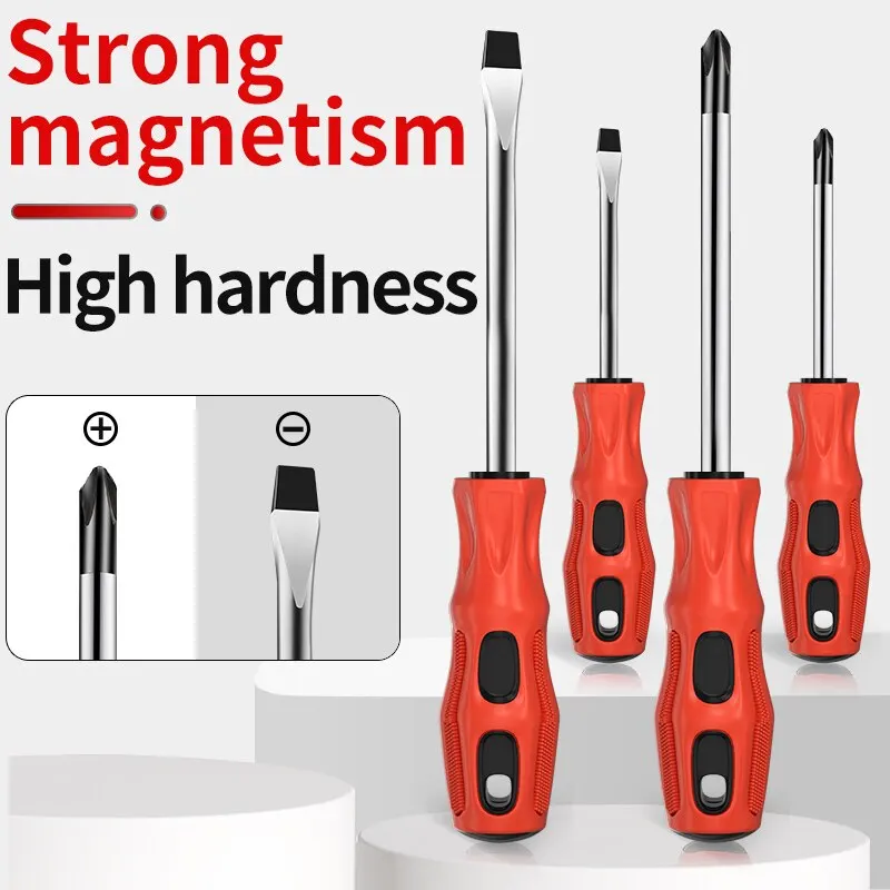 Magnetic Slotted Flat Head Screwdriver Multifunctional Household Basic Anti Slip Manual Screw Drive Tool Magnetic Screwdriver