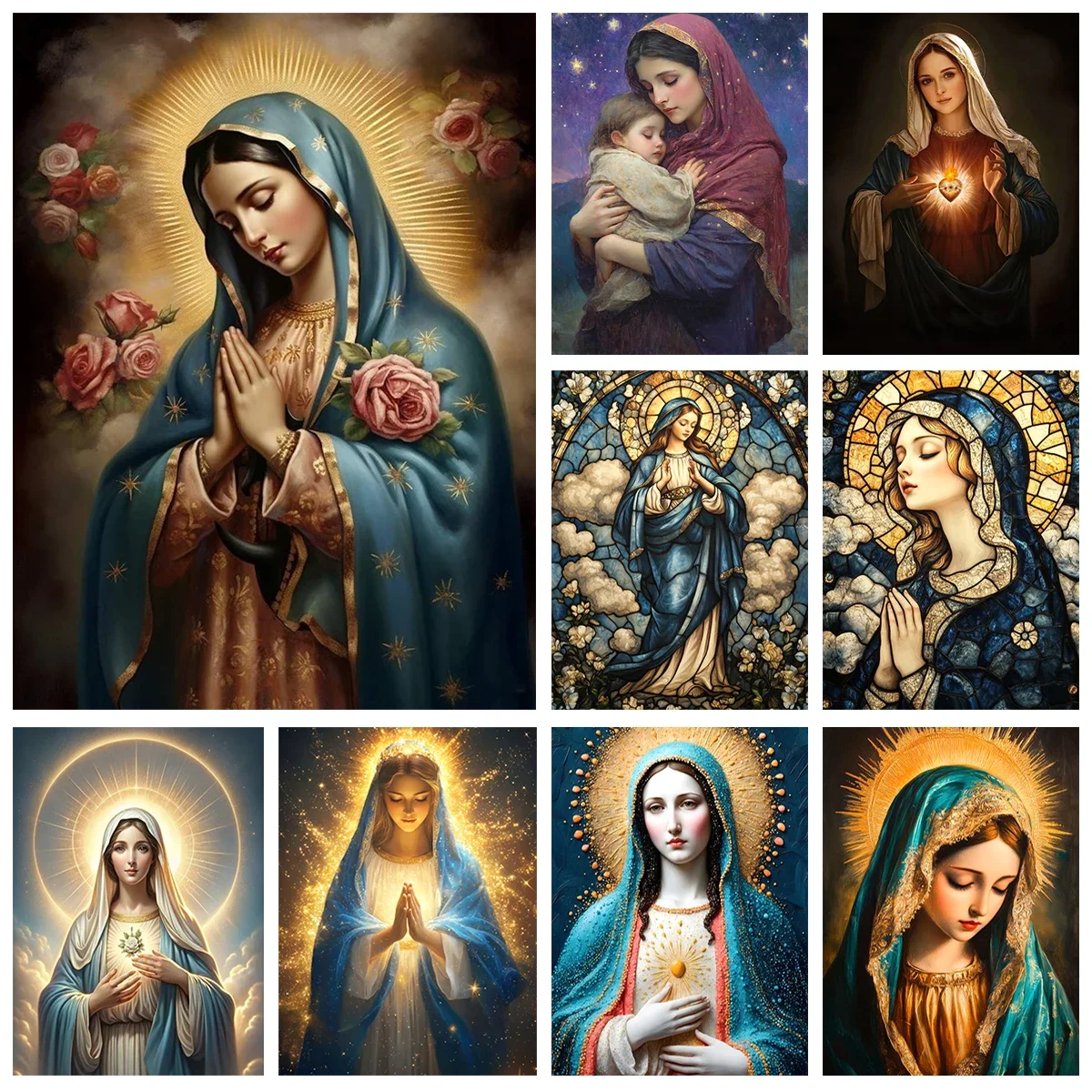 مريم العذراء اليدويه الماس اللوحة شخصيات مسيحية فسيفساء النفط اللوحة اليدوية الماس التطريز ديكور جدران المنزل