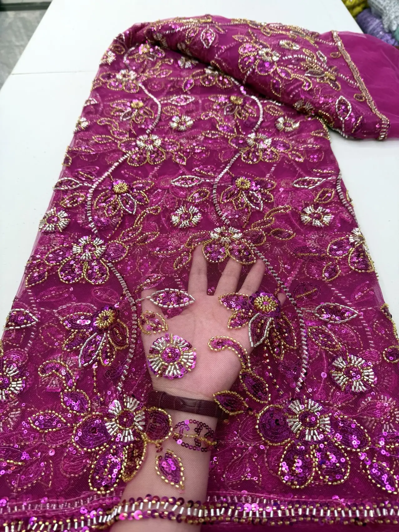 

African Groom Lace Fabric 2025 High Quality Lace French Tulle Sequins Embroidery Beads Tulle Lace Fabric For Party Dress Women