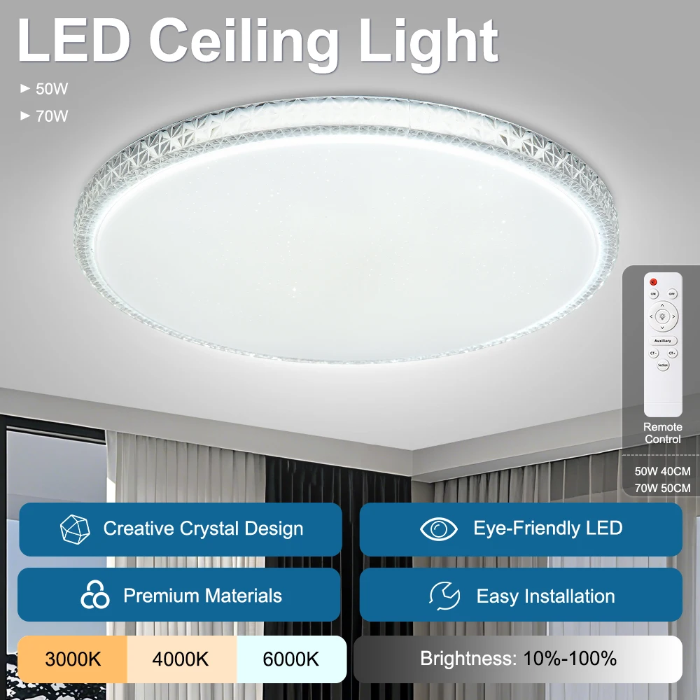 Ceiling Light With Remote Control 220V Ceiling Lamp Modern Smart Dimmable Led Lights Room Kitchen Living Room Light 30W 40W 50W