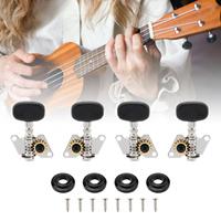 4pcs Ukulele Black Tuning Pegs 2R+2L Steel Machine Heads Tuners for 21 / 23 / 26 Inch Ukuleles Accessories Adjusting Tone