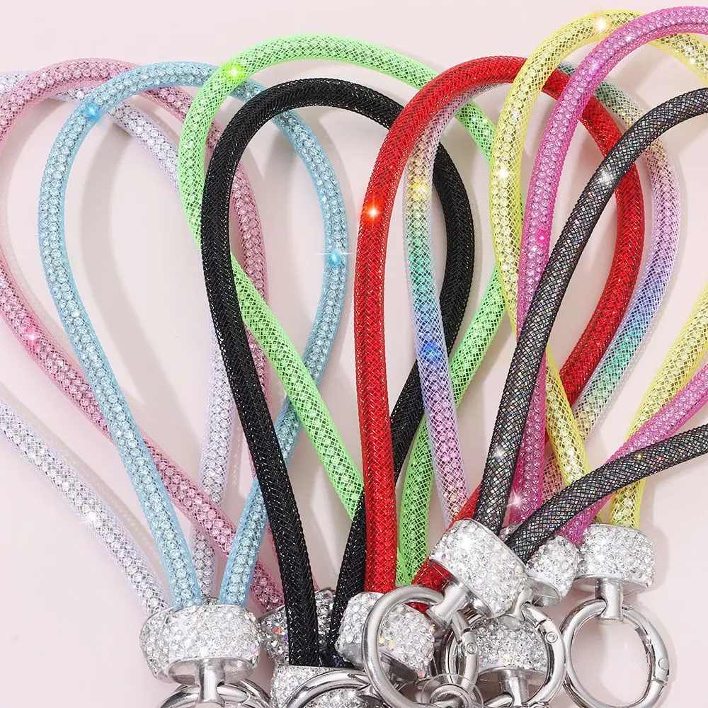 Glitter Rhinestone Phone Lanyard Diamond Crystal Wrist Straps Keychain Phone Hanging Anti-lost Rope with Patch Phone Accessories