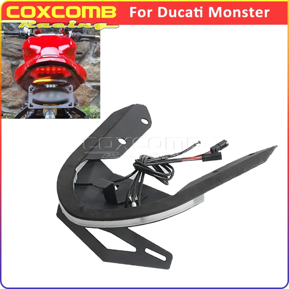 

Rear Turn Signal Light For Ducati Monster 821 1200/S Motorcycle License Plate Frame Bracket With LED Tail Brake Blinker Taillamp