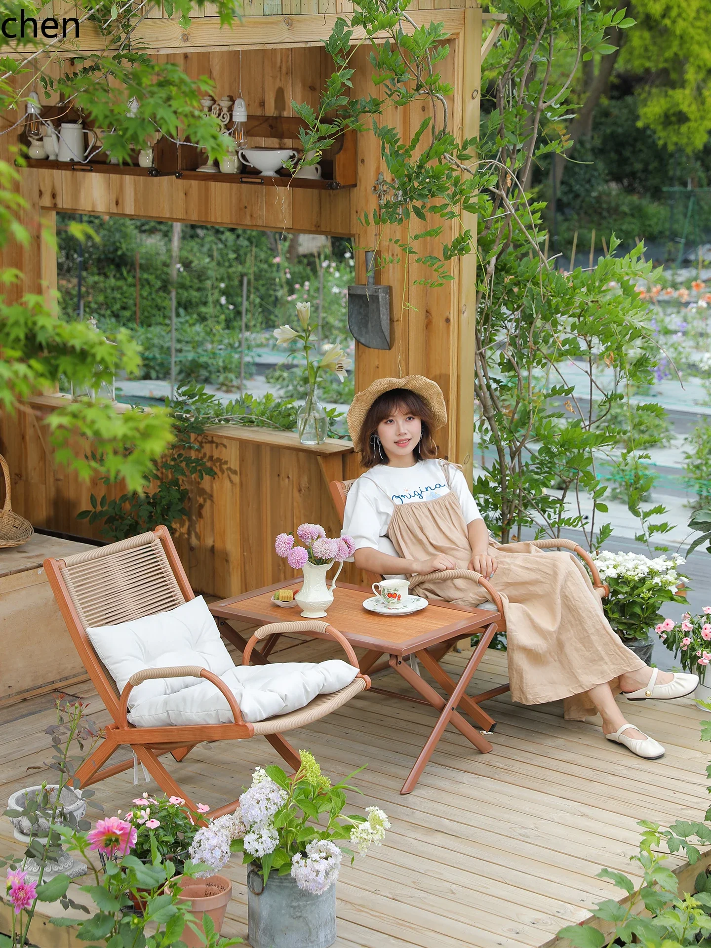 Balcony Small Table and Chair Leisure Outdoor Lunch Break Rattan Chair Courtyard Garden Folding Table and Chair
