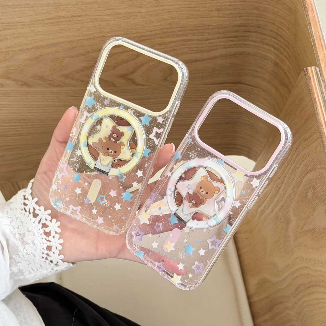 

Colorful Stars Small Bear for Magsafe Magnetic Case For iPhone 17 Pro 16 15 14 13 Pro Max 16 Plus Wireless Charge Cover