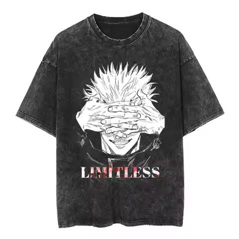 Anime Jujutsu Graphics Print T Shirt Vintage Washed Cotton Tees Gojo Saturo Shirt Manga Fushiguro Toji Tops Animation Peripheral