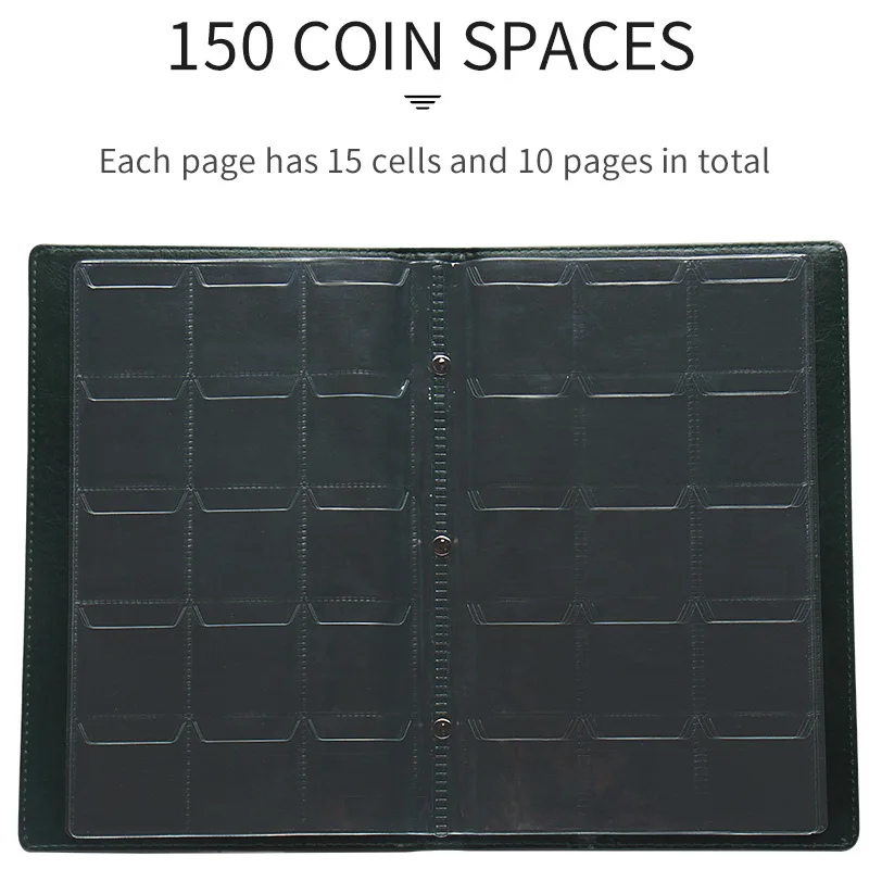 150 Pockets Coin Album Collection Ancient Euro Large Royal Storage Album Coins Stamp Commemorative Collector Book Black Blue