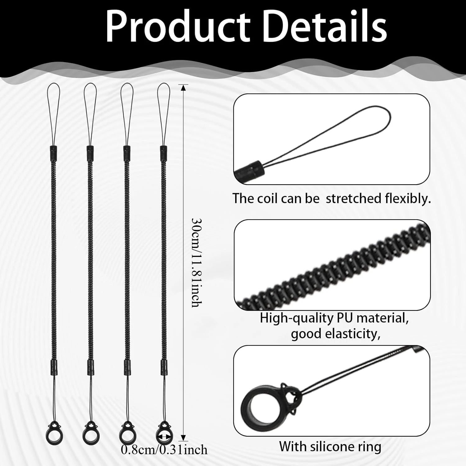 4/8 PCS Anti-Loss Pen Lanyard – Stretchy Elastic Pen Tether with Soft Silicone Ring Secure Strap for Pens Stylus Office Supplies