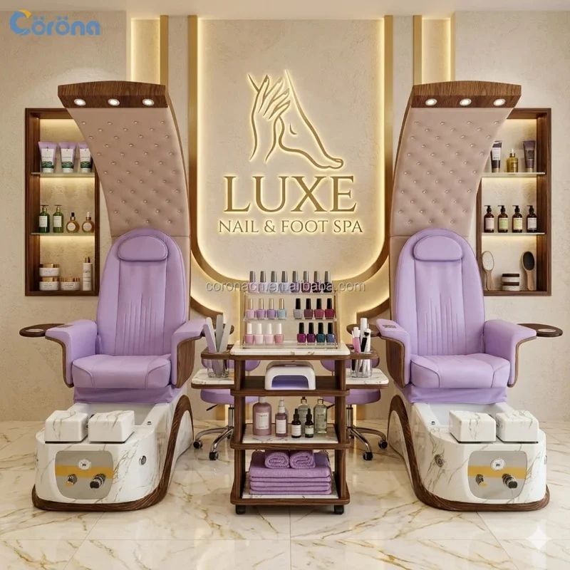 Professional Luxury Modern Electric Massage Pedicure Chair for Nail Salon with Foot Spa Basin