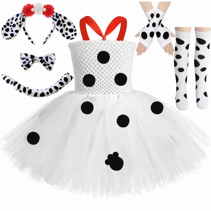 طفل الفتيات الدلماسية الكلب زي البولكا نقطة رصدت جرو توتو فستان 101 الدلماسية زي للأطفال فستان حفلة الهالوين #1